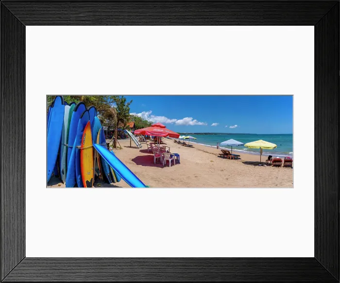 Framed Print : View of colourful sunshades and surf boards on sunny morning on Kuta Beach, Kuta, Bali, Indonesia, South East Asia, Asia Framed Print : View of colourful sunshades and surf boards on sunny morning on Kuta Beach, Kuta, Bali, Indonesia, South East Asia, Asia