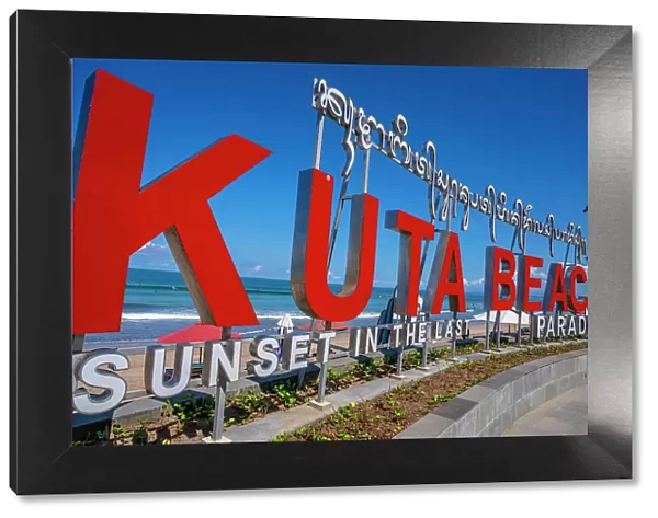 View of Kuta Beach sign, Kuta, Bali, Indonesia, South East Asia, Asia