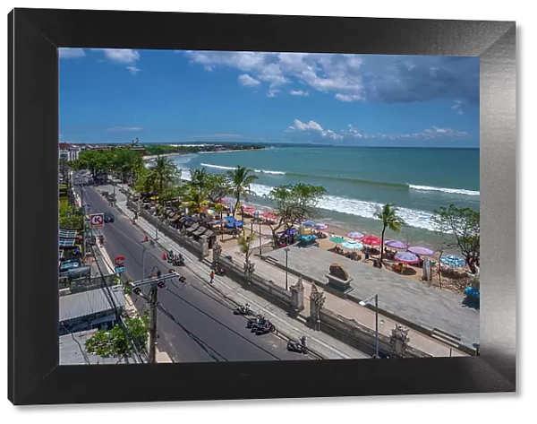 View of Kuta Beach and sea from hotel rooftop, Kuta, Bali, Indonesia, South East Asia, Asia