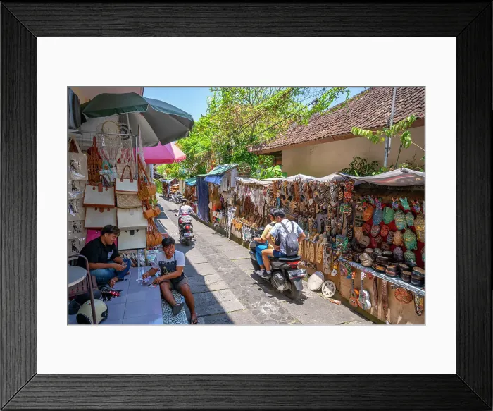 Framed Print : Motorcycles and souvenir stalls on street in Ubud, Ubud, Kabupaten Gianyar, Bali, Indonesia, South East Asia, Asia Framed Print : Motorcycles and souvenir stalls on street in Ubud, Ubud, Kabupaten Gianyar, Bali, Indonesia, South East Asia, Asia