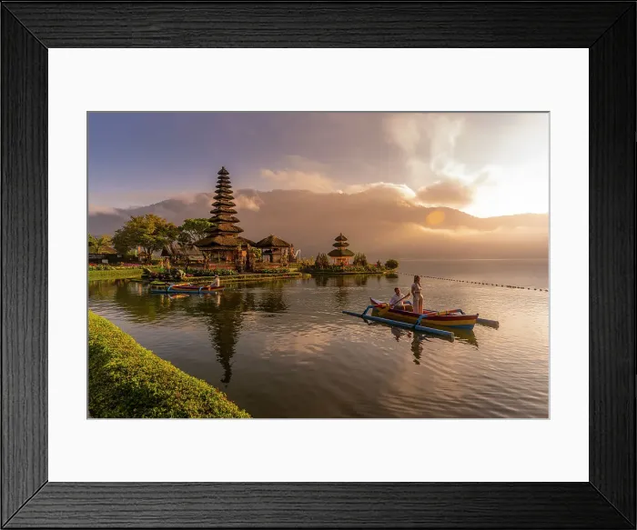 Framed Print : View of young couple on Cadik canoe at Ulun Danu Beratan temple on Lake Bratan at sunrise, Bali, Indonesia, South East Asia, Asia Framed Print : View of young couple on Cadik canoe at Ulun Danu Beratan temple on Lake Bratan at sunrise, Bali, Indonesia, South East Asia, Asia