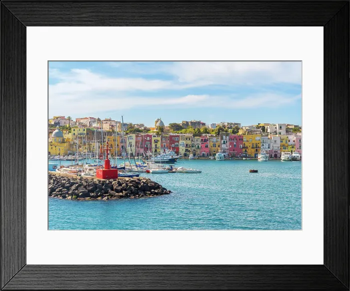 Framed Print : View of the harbour and colorful village of Procida, Procida island, Tyrrhenian Sea, Naples district, Naples Bay, Campania region, Italy, Europe Framed Print : View of the harbour and colorful village of Procida, Procida island, Tyrrhenian Sea, Naples district, Naples Bay, Campania region, Italy, Europe