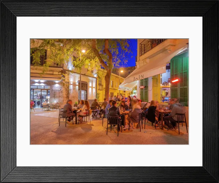 Framed Print : View of restaurant and bar in Dalt Vila at dusk, UNESCO World Heritage Site, Ibiza Town, Eivissa, Balearic Islands, Spain, Mediterranean, Europe Framed Print : View of restaurant and bar in Dalt Vila at dusk, UNESCO World Heritage Site, Ibiza Town, Eivissa, Balearic Islands, Spain, Mediterranean, Europe