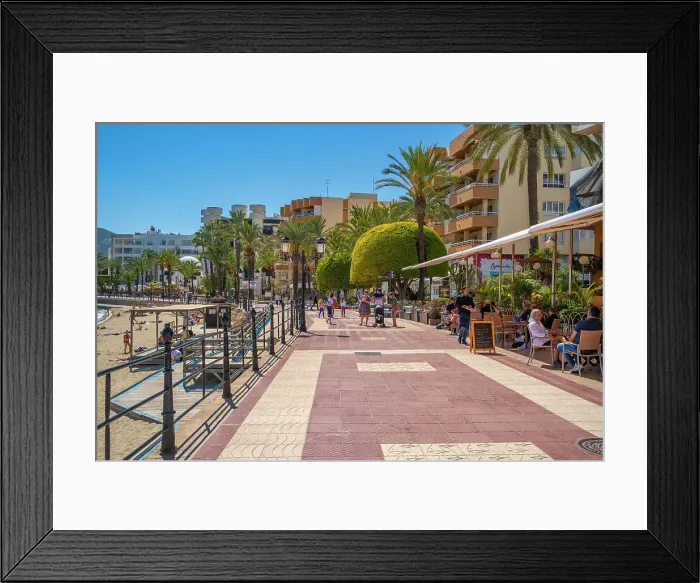 Framed Print : View of promenade and Playa De Santa Eulalia, Santa Eularia des Riu, Ibiza, Balearic Islands, Spain, Mediterranean, Europe Framed Print : View of promenade and Playa De Santa Eulalia, Santa Eularia des Riu, Ibiza, Balearic Islands, Spain, Mediterranean, Europe
