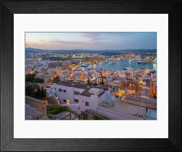 Framed Print : Elevated view of Dalt Vila district at dusk, UNESCO World Heritage Site, Ibiza Town, Eivissa, Balearic Islands, Spain, Mediterranean, Europe Framed Print : Elevated view of Dalt Vila district at dusk, UNESCO World Heritage Site, Ibiza Town, Eivissa, Balearic Islands, Spain, Mediterranean, Europe