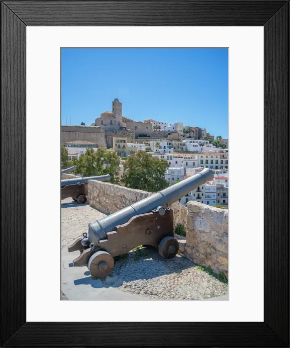 Framed Print : View of cannons, Dalt Vila and Cathedral, UNESCO World Heritage Site, Ibiza Town, Eivissa, Balearic Islands, Spain, Mediterranean, Europe Framed Print : View of cannons, Dalt Vila and Cathedral, UNESCO World Heritage Site, Ibiza Town, Eivissa, Balearic Islands, Spain, Mediterranean, Europe
