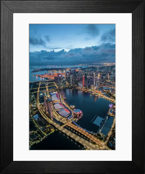 Framed Print : Aerial view of Marina Bay Sands and Singapore City Harbour at night, Singapore, Southeast Asia, Asia Framed Print : Aerial view of Marina Bay Sands and Singapore City Harbour at night, Singapore, Southeast Asia, Asia