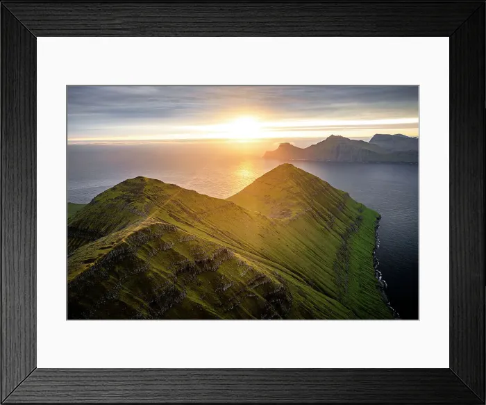 Framed Print : Sunrise over Kalsoy Island and Funningur fjord, aerial view, Eysturoy Island, Faroe Islands, Denmark, Europe Framed Print : Sunrise over Kalsoy Island and Funningur fjord, aerial view, Eysturoy Island, Faroe Islands, Denmark, Europe