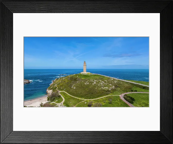 Framed Print : Aerial of the Tower of Hercules, UNESCO World Heritage Site, La Coruna, Galicia, Spain, Europe Framed Print : Aerial of the Tower of Hercules, UNESCO World Heritage Site, La Coruna, Galicia, Spain, Europe