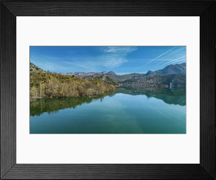 Framed Print : Aerial of the mountains and Embalse de Luna lake, Asturias, Spain, Europe Framed Print : Aerial of the mountains and Embalse de Luna lake, Asturias, Spain, Europe
