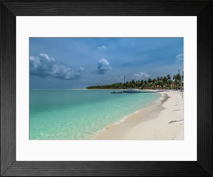 Framed Print : White sand beach with many flags, Bangaram island, Lakshadweep archipelago, Union territory of India, Indian Ocean, Asia Framed Print : White sand beach with many flags, Bangaram island, Lakshadweep archipelago, Union territory of India, Indian Ocean, Asia