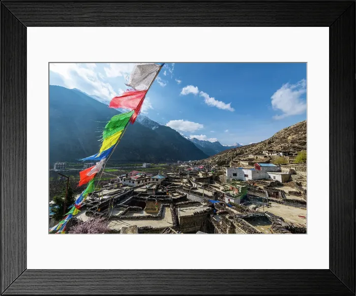 Framed Print : Historical village of Marpha and prayer flags, Jomsom, Himalayas, Nepal, Asia