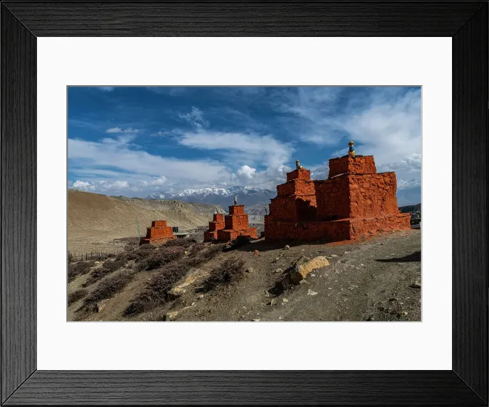 Framed Print : Colourfully painted Buddhist stupa, Ghar Gumba Monastery, Kingdom of Mustang, Himalayas, Nepal, Asia Framed Print : Colourfully painted Buddhist stupa, Ghar Gumba Monastery, Kingdom of Mustang, Himalayas, Nepal, Asia