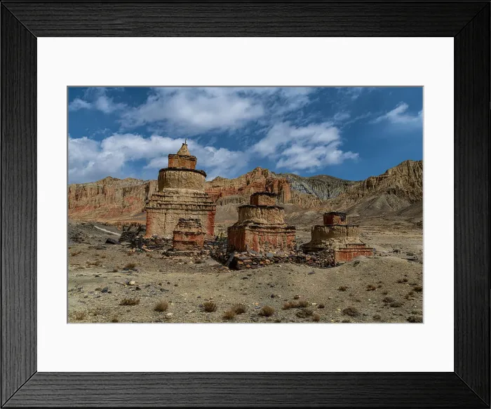 Framed Print : Colourfully painted Buddhist stupa, in an eroded mountain landscape, Kingdom of Mustang, Himalayas, Nepal, Asia Framed Print : Colourfully painted Buddhist stupa, in an eroded mountain landscape, Kingdom of Mustang, Himalayas, Nepal, Asia
