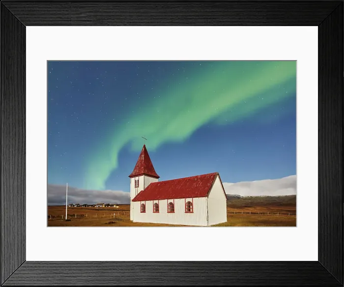 Framed Print : Night sky and Northern Lights (Aurora Borealis) over the church in the village of Hellnar, in Snaefellsjokull National Park, Snaefellsnes peninsula, west coast of Iceland, Polar Regions Framed Print : Night sky and Northern Lights (Aurora Borealis) over the church in the village of Hellnar, in Snaefellsjokull National Park, Snaefellsnes peninsula, west coast of Iceland, Polar Regions