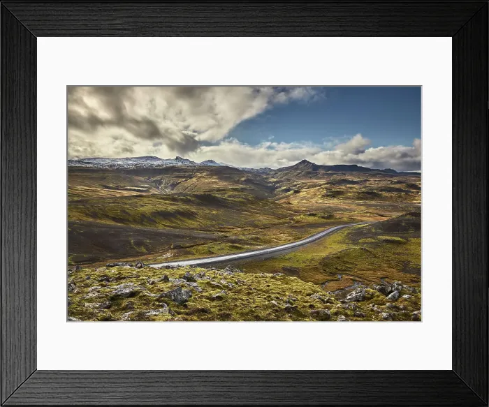 Framed Print : The mountains and snows of Snaefellsjokull, mountain at the heart of Snaefellsjokull National Park, seen from Valafell mountain pass, near the town of Olafsvik, Snaefellsnes peninsula, west coast of Iceland, Polar Regions Framed Print : The mountains and snows of Snaefellsjokull, mountain at the heart of Snaefellsjokull National Park, seen from Valafell mountain pass, near the town of Olafsvik, Snaefellsnes peninsula, west coast of Iceland, Polar Regions