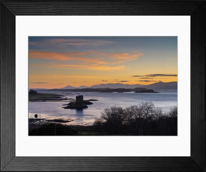 Framed Print : Sunset over Castle Stalker and Loch Linnhe, Argyll, Scotland, United Kingdom, Europe Framed Print : Sunset over Castle Stalker and Loch Linnhe, Argyll, Scotland, United Kingdom, Europe