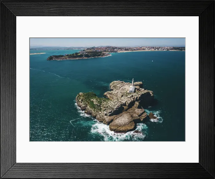 Framed Print : Aerial view of Faro De La Isla De Mouro (Faro de Mouro) across from the Magdalena Peninsula in Santander, Cantabria, Spain, Europe Framed Print : Aerial view of Faro De La Isla De Mouro (Faro de Mouro) across from the Magdalena Peninsula in Santander, Cantabria, Spain, Europe
