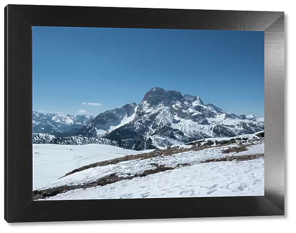 Croda Rossa D'Ampezzo mountain covered by pristine snow, Dolomites, Italy, Europe