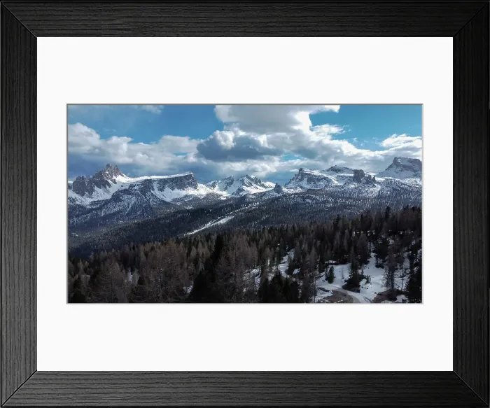Framed Print : Panorama view of Croda da Lago, Lastoni di Formin, Ra gusela, Nuvolao, Cinque torri and Cortina d'Ampezzo Dolomites mountain covered in pristine snow, Italy, Europe Framed Print : Panorama view of Croda da Lago, Lastoni di Formin, Ra gusela, Nuvolao, Cinque torri and Cortina d'Ampezzo Dolomites mountain covered in pristine snow, Italy, Europe