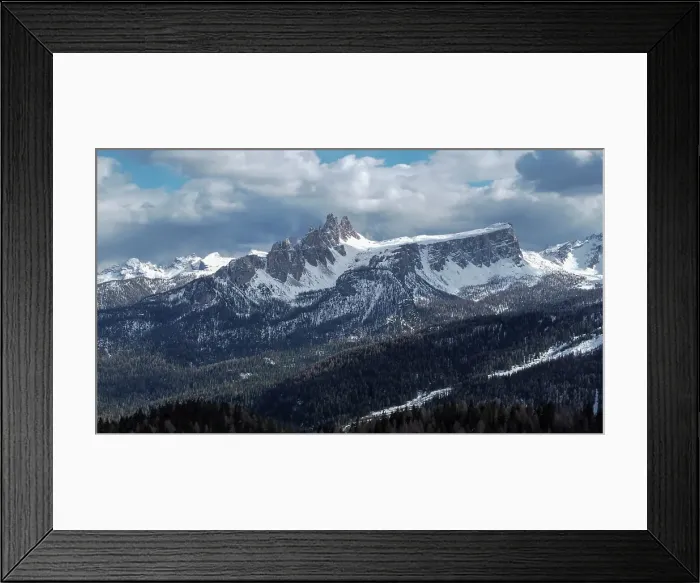 Framed Print : Panorama of the Dolomites of Cortina, Croda da Lago, Lastoni di Formin covered by snow, Belluno, Italy, Europe