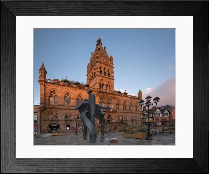 Framed Print : Chester Town Hall and the Celebration of Chester Sculpture, Northgate Street, Chester, Cheshire, England, United Kingdom, Europe Framed Print : Chester Town Hall and the Celebration of Chester Sculpture, Northgate Street, Chester, Cheshire, England, United Kingdom, Europe