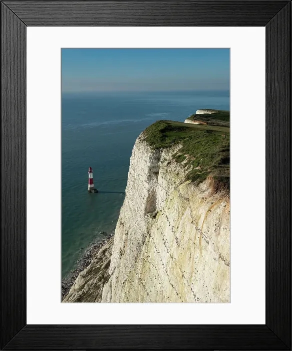 Framed Print : Beachy Head Lighthouse and Beachy Head from the cliff top, near Eastbourne, South Downs National Park, East Sussex, England, United Kingdom, Europe