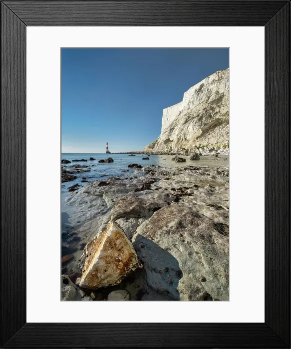 Framed Print : Chalk boulder below Beachy Head and Beachy Head Lighthouse, near Eastbourne, South Downs National Park, East Sussex, England, United Kingdom, Europe Framed Print : Chalk boulder below Beachy Head and Beachy Head Lighthouse, near Eastbourne, South Downs National Park, East Sussex, England, United Kingdom, Europe