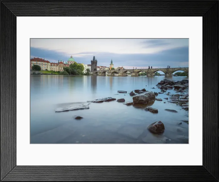 Framed Print : Rocks in Vltava river near Charles Bridge at twilight, Prague, Czech Republic (Czechia), Europe Framed Print : Rocks in Vltava river near Charles Bridge at twilight, Prague, Czech Republic (Czechia), Europe