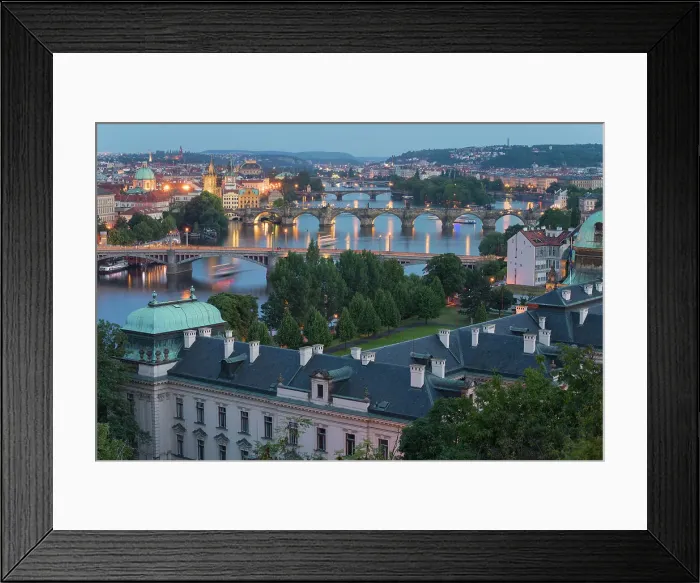 Framed Print : Bridges over Vltava River against sky seen from Letna Park at twilight, Prague, Bohemia, Czech Republic (Czechia), Europe Framed Print : Bridges over Vltava River against sky seen from Letna Park at twilight, Prague, Bohemia, Czech Republic (Czechia), Europe