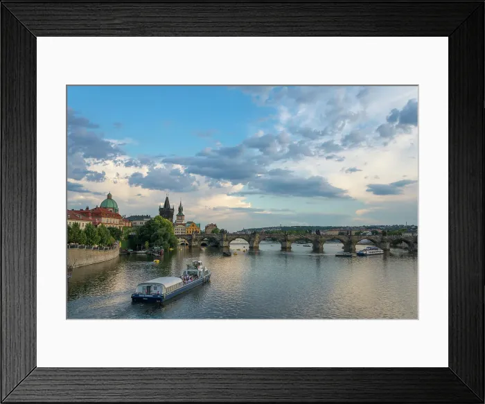 Framed Print : Boat going towards Charles Bridge and Old Town Bridge Tower, UNESCO World Heritage Site, Prague, Bohemia, Czech Republic (Czechia), Europe Framed Print : Boat going towards Charles Bridge and Old Town Bridge Tower, UNESCO World Heritage Site, Prague, Bohemia, Czech Republic (Czechia), Europe