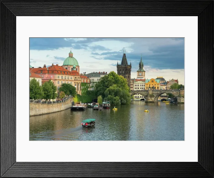 Framed Print : Boat going towards Charles Bridge, Prague, Bohemia, Czech Republic (Czechia), Europe Framed Print : Boat going towards Charles Bridge, Prague, Bohemia, Czech Republic (Czechia), Europe