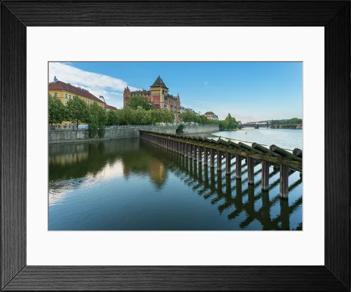 Framed Print : Historic Bellevue building and wooden icebreaker on Vltava River, Prague, Bohemia, Czech Republic (Czechia), Europe Framed Print : Historic Bellevue building and wooden icebreaker on Vltava River, Prague, Bohemia, Czech Republic (Czechia), Europe