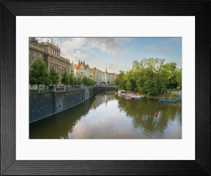 Framed Print : National Theatre and art nouveau buildings along Vltava River and boats at Slovansky island, Prague, Czech Republic (Czechia), Europe Framed Print : National Theatre and art nouveau buildings along Vltava River and boats at Slovansky island, Prague, Czech Republic (Czechia), Europe