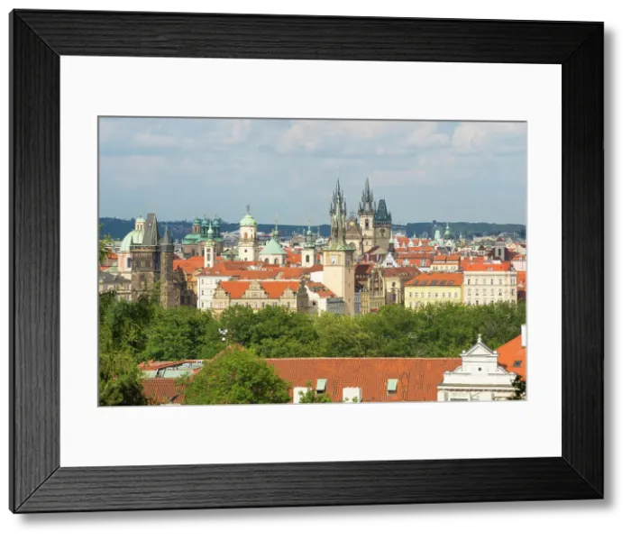 Framed Print : Prague skyline with Old Town Bridge Tower, Church of our Lady Before Tyn, Old Town Hall Tower and others, UNESCO World Heritage Site, Prague, Bohemia, Czech Republic (Czechia), Europe