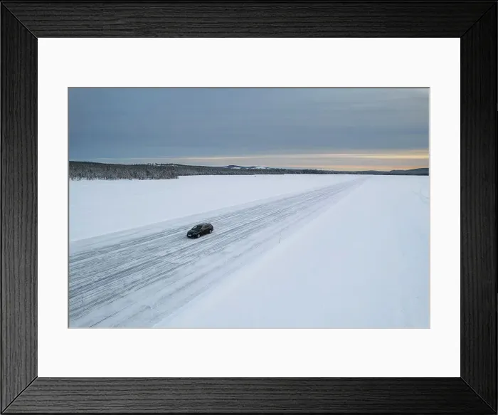 Framed Print : Car on icy road on a frozen lake from above, aerial view, Lapland, Sweden, Scandinavia, Europe Framed Print : Car on icy road on a frozen lake from above, aerial view, Lapland, Sweden, Scandinavia, Europe