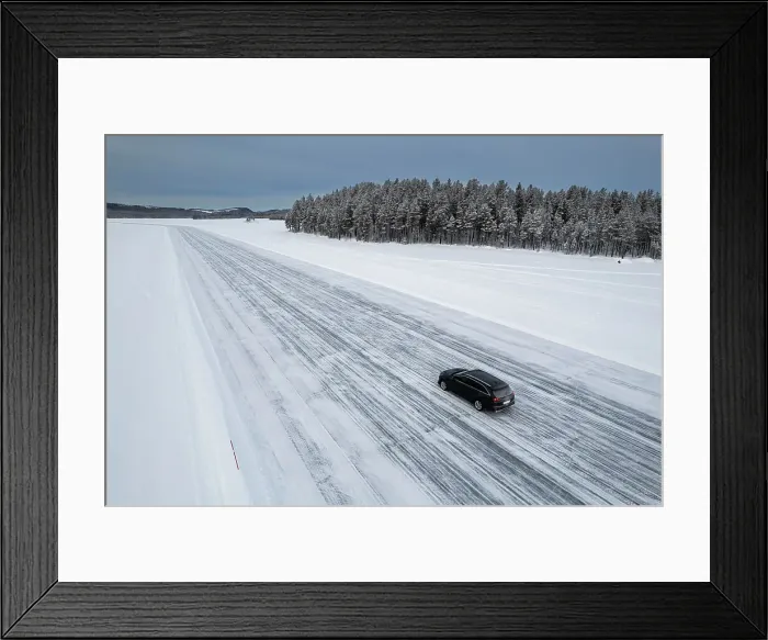 Framed Print : Car traveling on ice track on a frozen lake in the snow covered landscape, Jokkmokk, Norrbotten, Lapland, Sweden, Scaninavia, Europe Framed Print : Car traveling on ice track on a frozen lake in the snow covered landscape, Jokkmokk, Norrbotten, Lapland, Sweden, Scaninavia, Europe