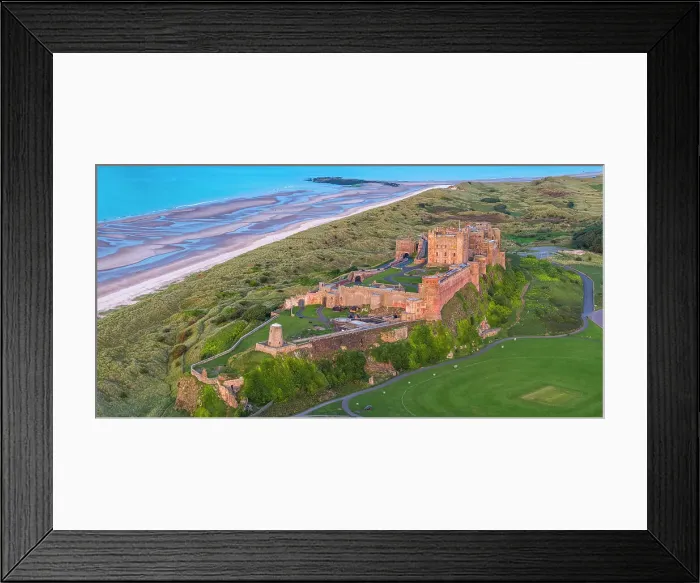 Framed Print : Aerial view by drone of Bamburgh Castle, Bamburgh, Northumberland, England, United Kingdom, Europe Framed Print : Aerial view by drone of Bamburgh Castle, Bamburgh, Northumberland, England, United Kingdom, Europe