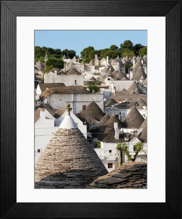 Framed Print : Panoramic view of trulli houses, UNESCO World Heritage Site, Alberobello, Puglia region, Italy, Europe Framed Print : Panoramic view of trulli houses, UNESCO World Heritage Site, Alberobello, Puglia region, Italy, Europe