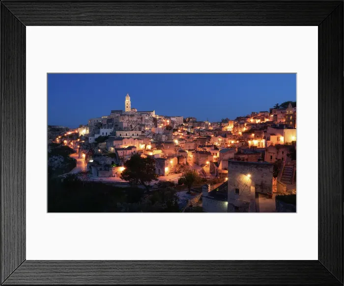 Framed Print : City view of Matera at night, Matera, Basilicata, Italy, Europe Framed Print : City view of Matera at night, Matera, Basilicata, Italy, Europe