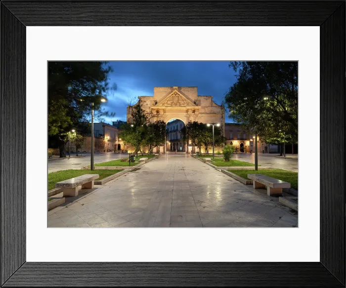 Framed Print : Porta Napoli at blue hour, Lecce, Puglia, Italy, Europe Framed Print : Porta Napoli at blue hour, Lecce, Puglia, Italy, Europe