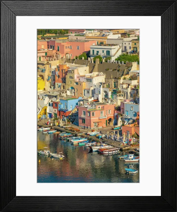 Framed Print : Aerial of Marina di Corricella, Procida, Flegrean Islands, Campania, Italy, Europe Framed Print : Aerial of Marina di Corricella, Procida, Flegrean Islands, Campania, Italy, Europe
