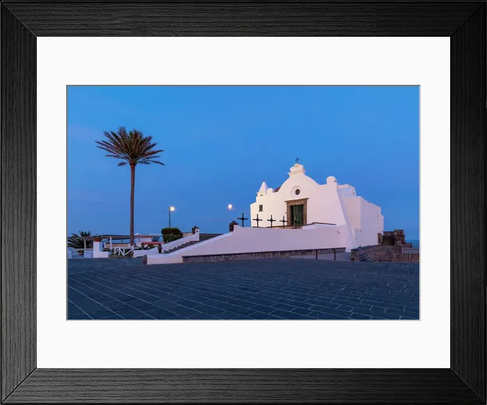Framed Print : Chiesa del Soccorso at dawn with Full Moon, Forio, Island of Ischia, Campania, Italy, Europe Framed Print : Chiesa del Soccorso at dawn with Full Moon, Forio, Island of Ischia, Campania, Italy, Europe