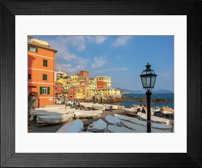 Framed Print : Boccadasse, a fishing village on the outskirts of the city of Genoa, Liguria, Italy, Europe Framed Print : Boccadasse, a fishing village on the outskirts of the city of Genoa, Liguria, Italy, Europe
