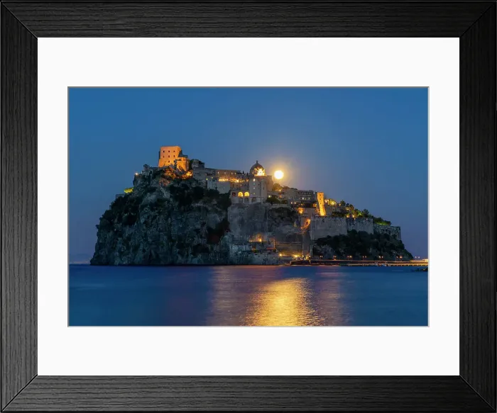 Framed Print : Castello Aragonese at dusk, Island of Ischia, Campania, Italy, Europe Framed Print : Castello Aragonese at dusk, Island of Ischia, Campania, Italy, Europe