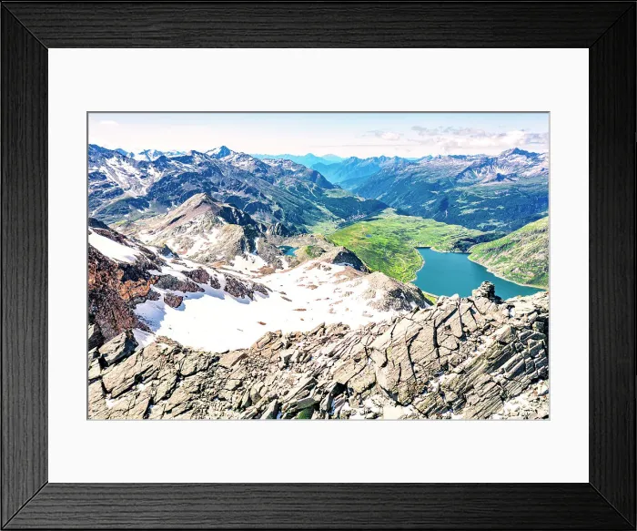 Framed Print : Aerial panoramic of lake Montespluga and Pizzo Suretta mountain peak, Madesimo, Valle Spluga, Valtellina, Lombardy, Italy, Europe Framed Print : Aerial panoramic of lake Montespluga and Pizzo Suretta mountain peak, Madesimo, Valle Spluga, Valtellina, Lombardy, Italy, Europe