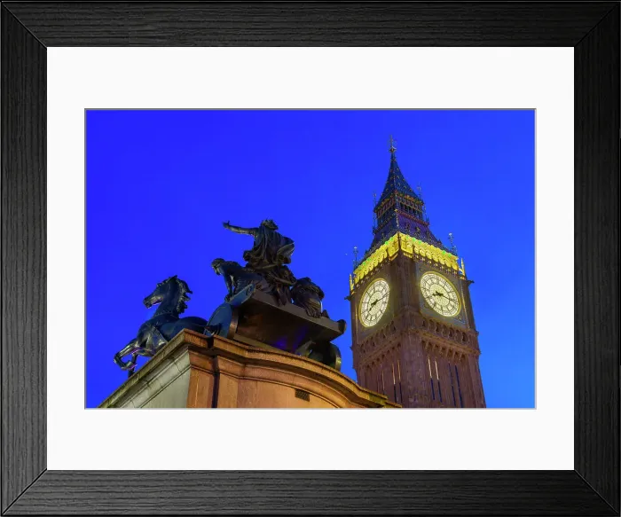 Framed Print : Big Ben and Boadicea Statue, dusk, Westminster, London, England, United Kingdom, Europe Framed Print : Big Ben and Boadicea Statue, dusk, Westminster, London, England, United Kingdom, Europe