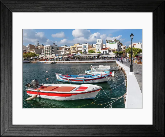 Framed Print : Fishing boats at the promenade of Voulismeni Lake, Agios Nikolaos, Lasithi, Crete, Greek Islands, Greece, Europe Framed Print : Fishing boats at the promenade of Voulismeni Lake, Agios Nikolaos, Lasithi, Crete, Greek Islands, Greece, Europe