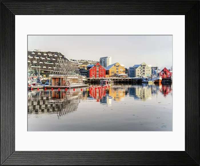 Framed Print : Colorful houses by the harbor mirrored in the cold sea at dawn, Tromso, Norway, Scandinavia, Europe Framed Print : Colorful houses by the harbor mirrored in the cold sea at dawn, Tromso, Norway, Scandinavia, Europe