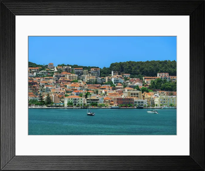 Framed Print : Town seafront panorama with low-rise buildings, Argostoli, Cephalonia Ionia Islands, Greek Islands, Greece, Europe Framed Print : Town seafront panorama with low-rise buildings, Argostoli, Cephalonia Ionia Islands, Greek Islands, Greece, Europe